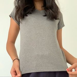 Grey v-neck athletic shirt